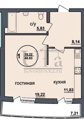 Купить 1-комнатную квартиру 48.63 кв.м. в ЖД по ул.Интернациональная