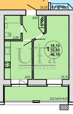 Купить 1-комнатную квартиру 40.19 кв.м. в ЖК "Йондоз"