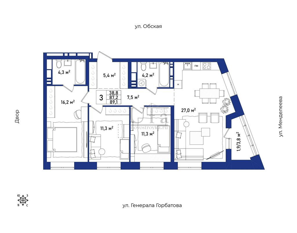 Купить 3-комнатную квартиру 89.1 кв.м. в ЖК Конди-Нова