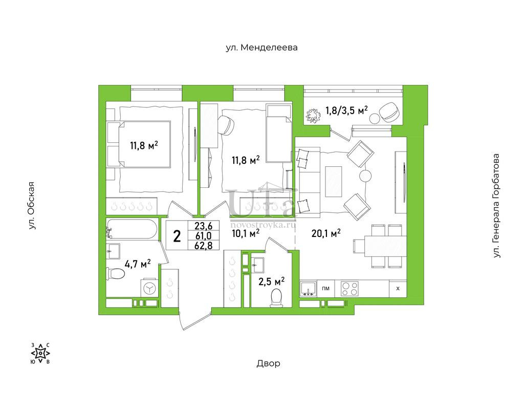 Купить 2-комнатную квартиру 62.8 кв.м. в ЖК Конди-Нова