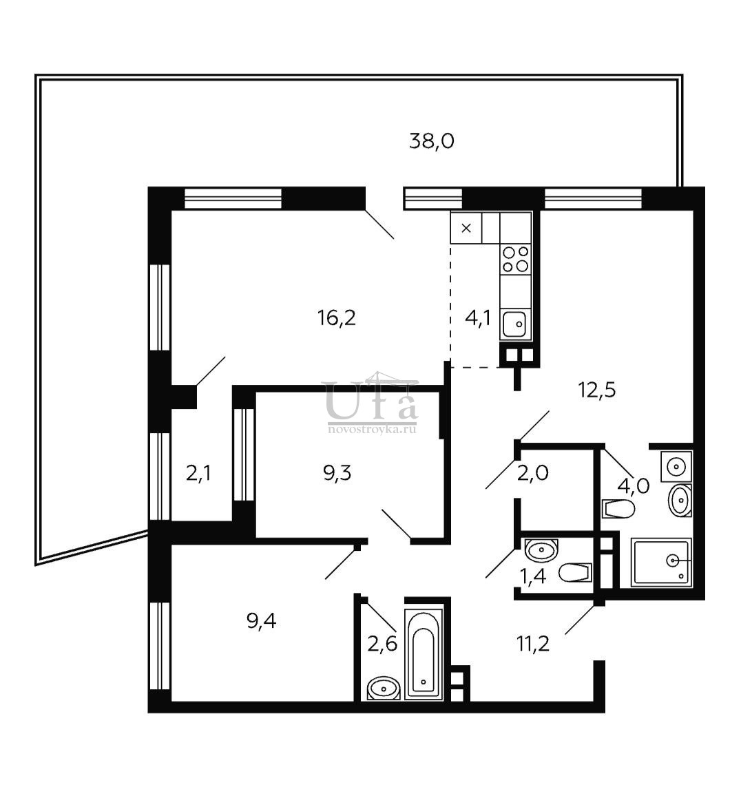 Купить 3-комнатную квартиру 84.95 кв.м. в Тау Хаус (Tau House)