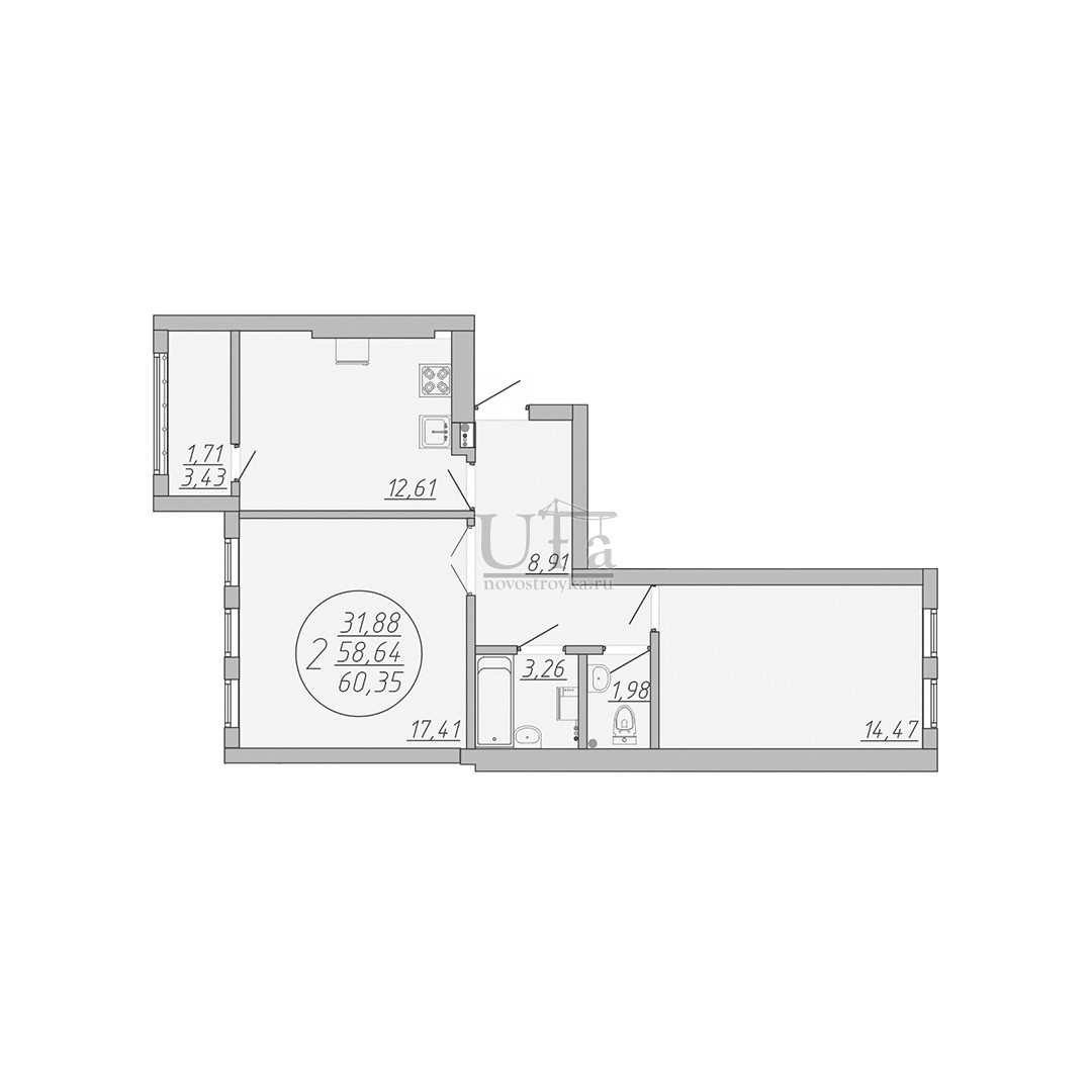 Купить 2-комнатную квартиру 60.35 кв.м. в ЖК Город Природы