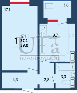 Купить 1-комнатную квартиру 39.0 кв.м. в ЖК «Новая Дёма»