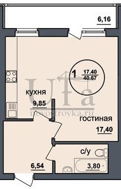 Купить 1-комнатную квартиру 40.67 кв.м. в ЖД по ул.Интернациональная