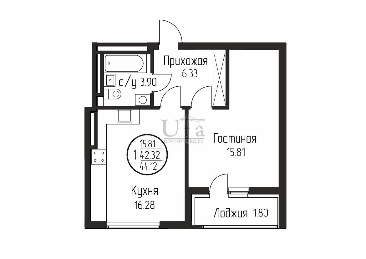 Купить 1-комнатную квартиру 44.12 кв.м. в ЖК Старый Центр