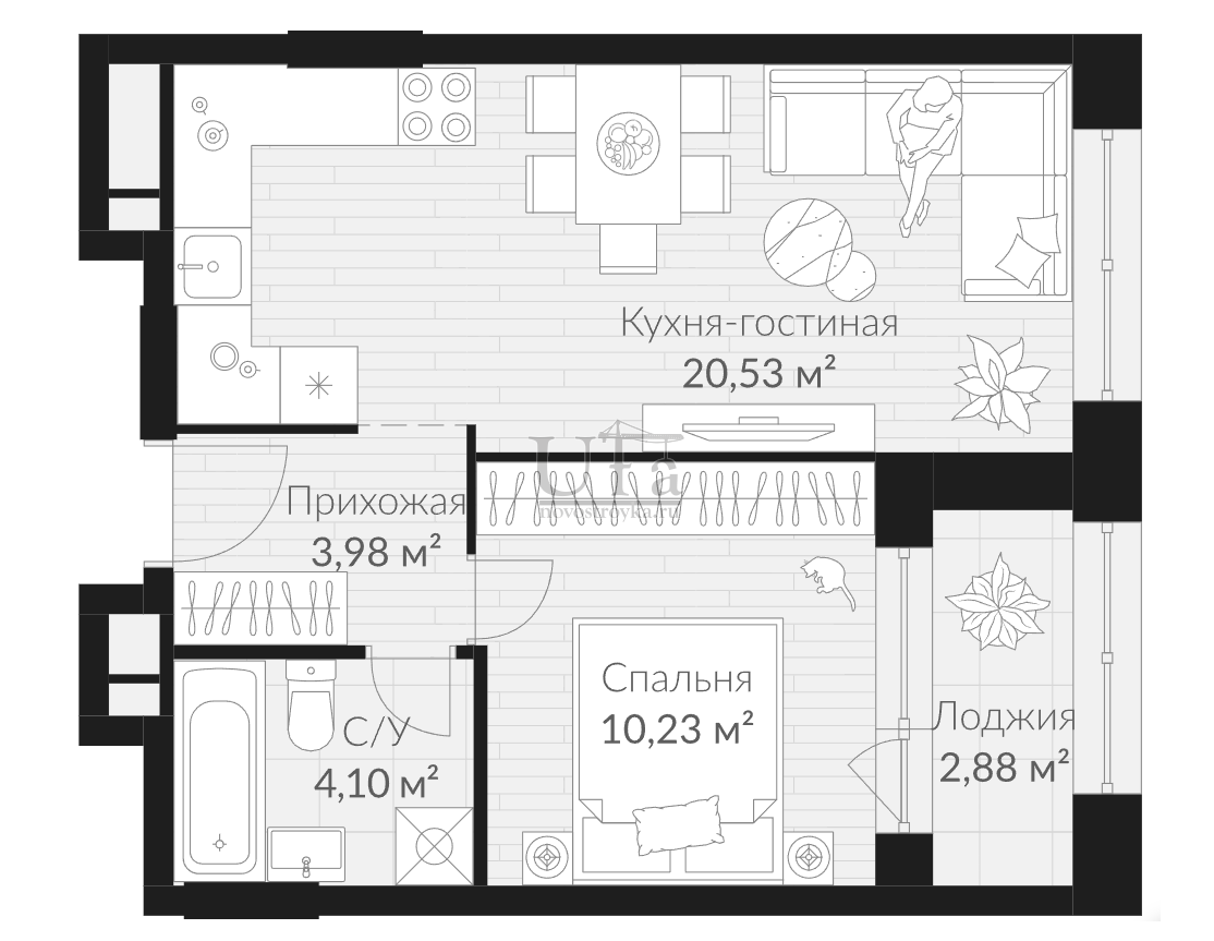 Купить 1-комнатную квартиру 40.28 кв.м. в ЖК Урман Сити