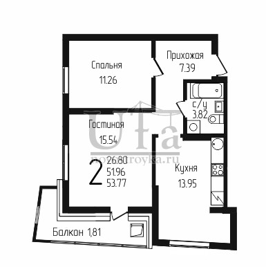 Купить 2-комнатную квартиру 53.77 кв.м. в ЖК Старый Центр