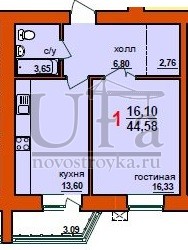 Купить 1-комнатную квартиру 44.58 кв.м. в ЖД №2 по ул.Интернациональная