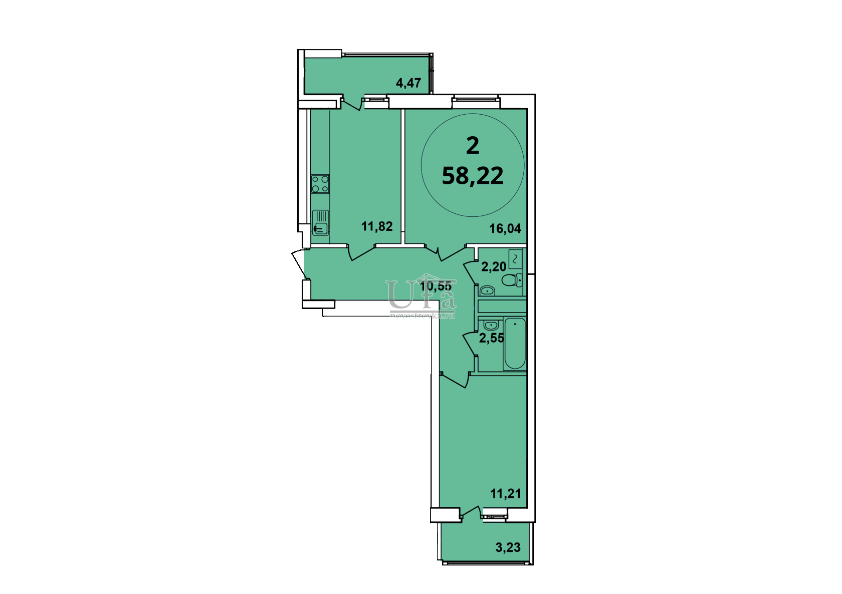 Купить 2-комнатную квартиру 58.22 кв.м. в ЖК Менделеевский