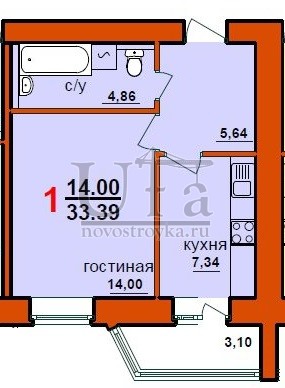 Купить 1-комнатную квартиру 33.39 кв.м. в ЖД №2 по ул.Интернациональная
