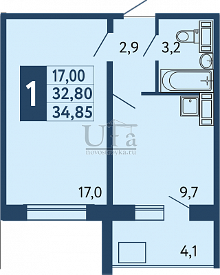 Купить 1-комнатную квартиру 34.85 кв.м. в ЖК «Новая Дёма»