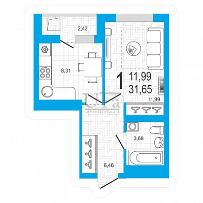 Купить 1-комнатную квартиру 31.65 кв.м. в Республика