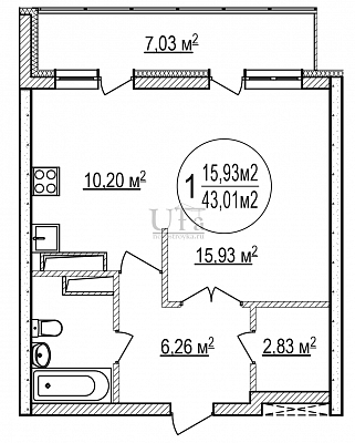 Купить 1-комнатную квартиру 43.01 кв.м. в ЖК Черниковские высотки (по ул. Б. Хмельницкого)