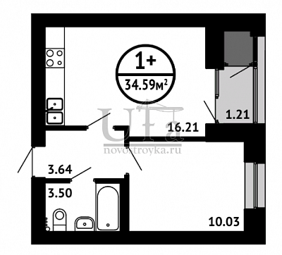 Купить 1-комнатную квартиру 34.59 кв.м. в ЖК "Цветы Башкирии" (ЗАО «ФСК Архстройинвестиции»)