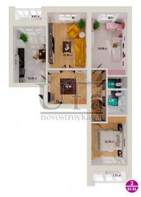 Купить 3-комнатную квартиру 84.86 кв.м. в ЖК "Цветы Башкирии" (ЗАО «ФСК Архстройинвестиции»)
