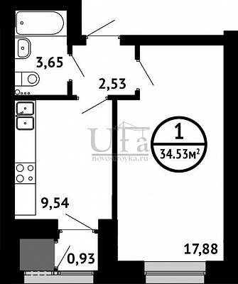 Купить 1-комнатную квартиру 34.53 кв.м. в ЖК "Цветы Башкирии" (ЗАО «ФСК Архстройинвестиции»)