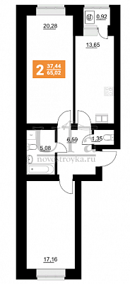 Купить 2-комнатную квартиру 65.02 кв.м. в ЖК Уютный