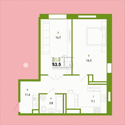 Купить 2-комнатную квартиру 53.5 кв.м. в Умный дом на Злобина