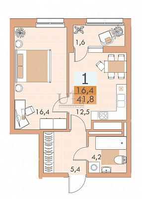 Купить 1-комнатную квартиру 41.3 кв.м. в Апарт-квартал "Самоцветы"