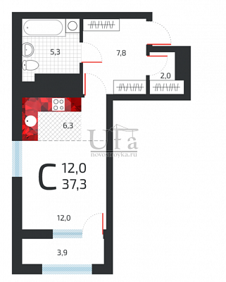 Купить Студия-комнатную квартиру 37.3 кв.м. в Апарт-квартал "Самоцветы"