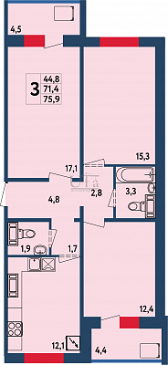 Купить 3-комнатную квартиру 75.9 кв.м. в ЖК «Новая Дёма»