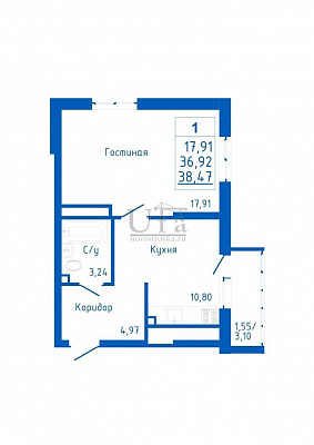 Купить 1-комнатную квартиру 38.47 кв.м. в Жилой комплекс "Новоуфимский"