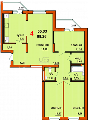 Купить 4-комнатную квартиру 98.26 кв.м. в ЖД по ул.Интернациональная