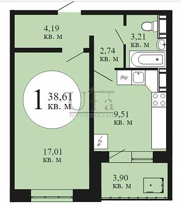 Купить 1-комнатную квартиру 38.61 кв.м. в ЖК Изумрудный  