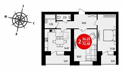 Купить 2-комнатную квартиру 72.48 кв.м. в Жилой дом по ул. Магистральной