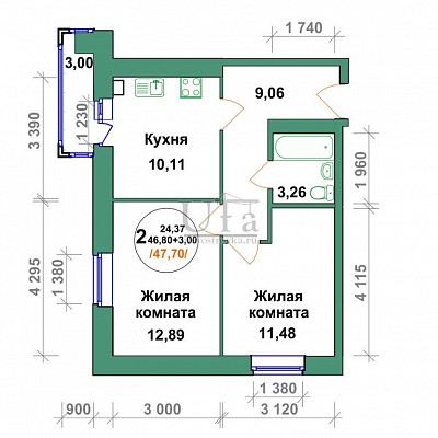 Купить 2-комнатную квартиру 47.7 кв.м. в ЖК Альпийский