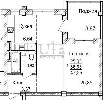 Купить 1-комнатную квартиру 42.85 кв.м. в Апарт-комплекс «Золотой Берег»