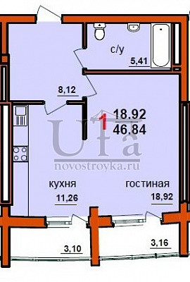 Купить 1-комнатную квартиру 46.84 кв.м. в ЖД по ул.Интернациональная