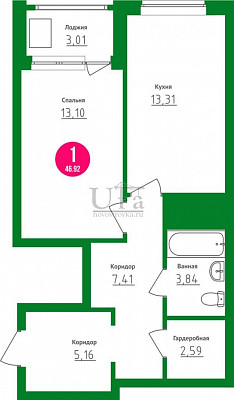Купить 1-комнатную квартиру 46.92 кв.м. в Жилой комплекс Юлай