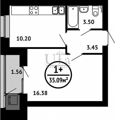 Купить 1-комнатную квартиру 35.09 кв.м. в ЖК "Цветы Башкирии" (ЗАО «ФСК Архстройинвестиции»)