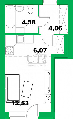 Купить Студия-комнатную квартиру 31.24 кв.м. в Михайловка Green Place (Грин плейс)