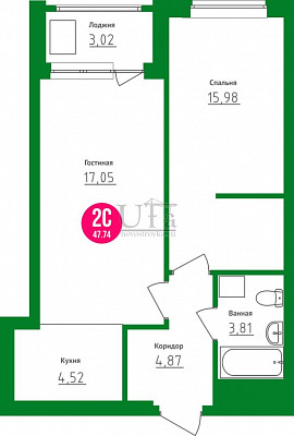 Купить 2-комнатную квартиру 47.74 кв.м. в Жилой комплекс Юлай