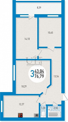 Купить 3-комнатную квартиру 76.79 кв.м. в Жилой комплекс "Счастливый"