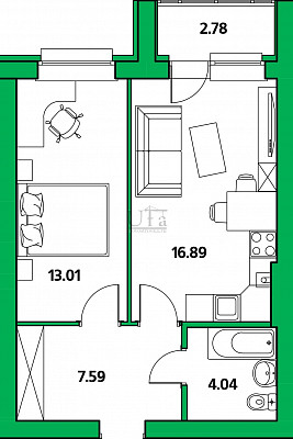 Купить 1-комнатную квартиру 44.31 кв.м. в ЖК Малина