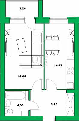 Купить 1-комнатную квартиру 44.35 кв.м. в Михайловка Green Place (Грин плейс)