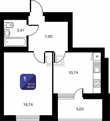 Купить 1-комнатную квартиру 40.4 кв.м. в Жилой комплекс "Черника"