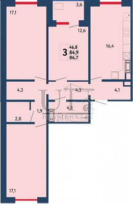 Купить 3-комнатную квартиру 86.7 кв.м. в ЖК «Новая Дёма»