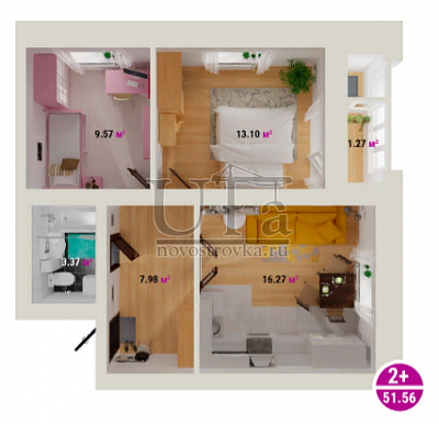 Купить 2-комнатную квартиру 51.56 кв.м. в ЖК "Цветы Башкирии" (ЗАО «ФСК Архстройинвестиции»)
