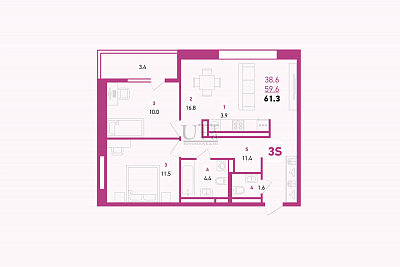 Купить 3-комнатную квартиру 61.3 кв.м. в Умный дом на Злобина