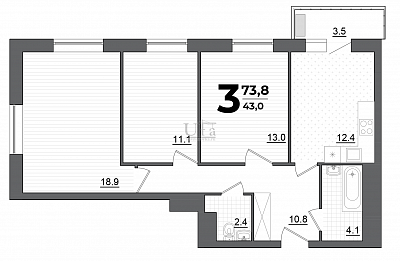 Купить 3-комнатную квартиру 73.75 кв.м. в ЖК Зорге Парк