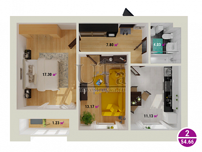 Купить 2-комнатную квартиру 54.66 кв.м. в ЖК "Цветы Башкирии" (ЗАО «ФСК Архстройинвестиции»)
