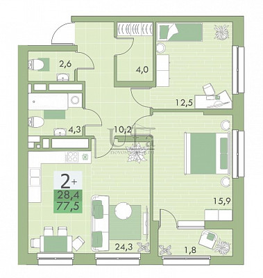 Купить 2-комнатную квартиру 76.4 кв.м. в Апарт-квартал "Самоцветы"