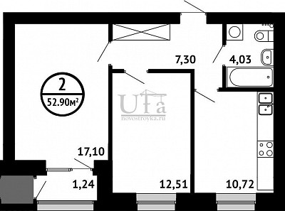 Купить 2-комнатную квартиру 52.90 кв.м. в ЖК "Цветы Башкирии" (ЗАО «ФСК Архстройинвестиции»)
