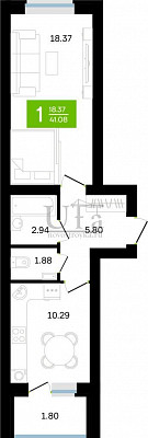 Купить 1-комнатную квартиру 41.08 кв.м. в ЖК Белые Росы