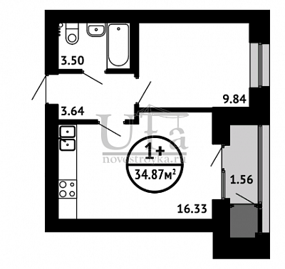 Купить 1-комнатную квартиру 34.87 кв.м. в ЖК "Цветы Башкирии" (ЗАО «ФСК Архстройинвестиции»)