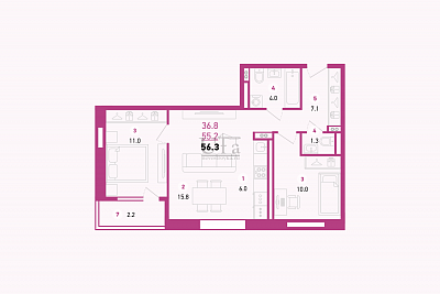 Купить 3-комнатную квартиру 56.3 кв.м. в Умный дом на Злобина